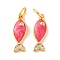 Rack Plating Brass Micro Pave Cubic Zirconia Pendants, with Enamel, Long-Lasting Plated, Fish, with Jump Ring, Real 18K Gold Plated, Crimson, 15.5x5.5x2mm