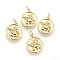 Brass Charms, with Jump Ring, Flat Round with Angel, Golden, 15x13x2mm, Hole: 3mm