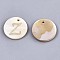 Natural Freshwater Shell Pendants, with Golden Plated Brass Etched Metal Embellishments, Flat Round with Letter, Letter.Z, 15x2mm, Hole: 1.2mm