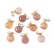 Natural Carnelian Pendants, Flat Round Charms with White Plastic Imitation Pearl Round Beads and Brass Findings, Golden, 15.5x12x6~7mm, Hole: 4mm