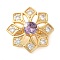 Brass Micro Pave Clear Cubic Zirconia Fold Over Clasps, Cadmium Free & Nickel Free & Lead Free, Flower, Purple, Real 18K Gold Plated, 20.5x8.5mm