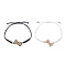 Brass & Nylon Thread Braided Bead Bracelets for Women, Bowknot, Mixed Color, Inner Diameter: 2-3/4 inch(7cm), 2pcs/set