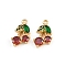 Brass Micro Pave Cubic Zirconia Pendants, Cherry Charms, Real 18K Gold Plated, Red, 16x11x4.5mm, Hole: 1.2mm