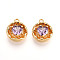 Brass Micro Pave Cubic Zirconia Charms, Heart & Flat Round, Long-Lasting Plated, Nickel Free, Real 18K Gold Plated, Purple, 14~14.5x12x5mm, Hole: 1.5mm