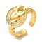 Flat Round Cubic Zirconia Open Cuff Rings, Twist Brass Ring for Women, Lead Free & Cadmium Free, Real 18K Gold Plated, Flat Round: 15x15.5mm, Adjustable