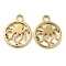 Ion Plating(IP) 304 Stainless Steel Charms, Flat Round with Octopus Charm, Real 18K Gold Plated, 10x8x1mm, Hole: 1.5mm