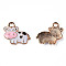 Alloy Enamel Pendants, Cadmium Free & Lead Free, Light Gold, Cow, Pink, 17x19x2mm, Hole: 2mm