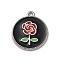 Alloy Enamel Pendants, Lead Free & Cadmium Free, Flower Charm, Platinum, Flat Round with Rose, 21x18x2mm, Hole: 1.6mm