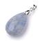 Natural Quartz Pendants, with Alloy Findings, Drop, Platinum, Light Steel Blue, 23~24x14x8mm, Hole: 4x5mm