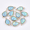 Epoxy Resin Links Connectors, with Brass Findings, Imitation Opal Style, Teardrop, Cadmium Free & Lead Free, Golden, Sky Blue, 21~22x11~12x6~7mm, Hole: 1.5mm