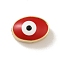 Real 18K Gold Plated Brass Beads, with Enamel, Cadmium Free & Lead Free, Long-Lasting Plated, Oval with Evil Eye, FireBrick, 6.5x10x5.5mm, Hole: 1.2mm