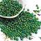 6/0 Inside Colours Glass Seed Beads, Teardrop, Green, 4.5~5x3.5~4x4~5mm, Hole: 1mm, about 88pcs/10g
