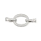 Brass Micro Pave Clear Cubic Zirconia Fold Over Clasps, Cadmium Free & Nickel Free & Lead Free, Oval, Platinum, 42mm