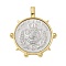 Brass Pendants, Flat Round with Coin, Rack Plating, Cadmium Free & Lead Free, Long-Lasting Plated, Platinum & Golden, 41x36.5x4.5mm, Hole: 6.5x3.5mm