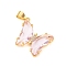 Glass Pendants, with Brass Clear Micro Pave Cubic Zirconia, Butterfly, Golden, Pink, 24x21x4mm, Hole: 5.5x3.5mm