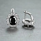 Brass Cubic Zirconia Hoop Earrings, Oval, Silver, Black, 14x12mm