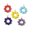 5Pcs 5 Colors Opaque Solid Color Glass Rondelle Beaded Pendants, Ring, with Light Golden Copper Wire, Faceted, Mixed Color, 23~25x18.5~20x6mm, Hole: 2mm, 1pc/color