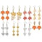 8 Pairs 8 Styles Maple Leaf Alloy Enamel Dangle Earrings, with Brass Cable Chains & Huggie Hoop Earring Findings, 304 Stainless Steel Earring Hooks, Mixed Color, 35~85x15~22mm, 1 pair/style