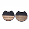 Resin & Walnut Wood Pendants, Gap Flat Round, Black, 23x24.5x3.5mm, Hole: 2mm