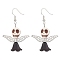 304 Stainless Steel Dangle Earrings, with Synthetic Turquoise and Acrylic, Skull with Wing, Black, For Halloween, Silver, 50x31mm