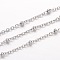 304 Stainless Steel Cable Chains, Soldered, Satellite Chains, with Rondelle Beads, Stainless Steel Color, 1.5x0.4mm, about 164.04 Feet(50m)/Roll
