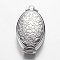 Brass Locket Pendants, Oval with Flower, Multilayer, Platinum, 35x20x10mm, Hole: 2mm, Inner Diameter: 23x12.8mm