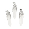 Natural Quartz Crystal Pendants, Bullet Charms, with Rack Plating Brass Leaf Findings, Cadmium Free & Lead Free, 44~46x11.5~12x12mm, Hole: 8x5mm
