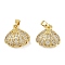 Brass Micro Pave Cubic Zirconia Pendants, Cadmium Free & Lead Free, Shell Shape Charms, with ABS Imitation Pearls, Real 18K Gold Plated, 13x13x6mm, Hole: 4x2.5mm