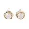Natural Pearl Flower Stud Earrings, Brass Micro Pave Cubic Zirconia Earrings with 925 Sterling Silver Pins, Real 14K Gold Plated, 13x13mm