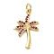 Rack Plating Brass Micro Pave Cubic Zirconia Pendants, Long-Lasting Plated, Lead Free & Cadmium Free, Coconut Tree, Deep Pink, 22.5x14x2mm, Hole: 3.5mm