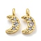 Rack Plating Brass Micro Pave Cubic Zirconia Charms, Long-Lasting Plated, Cadmium Free & Lead Free, Moon, Golden, 8.5x4.5x1.5mm, Hole: 1.4mm