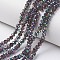 Electroplate Transparent Glass Beads Strands, Half Multi-color Plated, Faceted, Rondelle, Indigo, 6x5mm, Hole: 1mm, about 80~85pcs/strand, 38~40cm