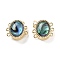 Brass Magnetic Clasps, with Shell, Cadmium Free & Nickel Free & Lead Free, Oval, 3-Strand, 6-Holel, Blue, Real 18K Gold Plated, 14.5x12.5x6.5mm, Hole: 1.1mm
