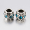 Tibetan Style Alloy Rhinestone European Beads, Large Hole Beads, Barrel, Antique Silver, Light Blue, 10x8mm, Hole: 5mm