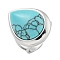 304 Stainless Steel Synthetic Turquoise Cuff Rings, Teardrop Open Rings for Women Men, Stainless Steel Color, 18.5x23.5mm, Inner diameter: Adjustable.