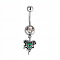 316L Surgical Stainless Steel Pave Clear Cubic Zirconia Curved Barbell Dangle Belly Rings, Stainless Steel Color, Green, Heart, Bar Length: 3/8
