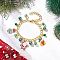 Christmas Alloy Enamel Charm Bracelets, PVD Vacuum Plating Brass Bell & Glass Pearl Round Charm Bracelets, with Zinc Alloy Lobster Claw Clasps, Mixed Color, 9-1/4~9-3/8 inch(23.6~23.8cm)