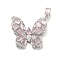 Brass Micro Pave Clear Cubic Zirconia Pendants, with Pink Glass, Butterfly Charm, Platinum, 27x32x5.5mm, Hole: 5.5x2mm