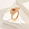 Hollow Geometric Brass Micro Pave Adjustable Finger Rings for Women, Half Round, Golden, Red, 23x14mm, Inner Diameter: Adjustable