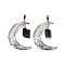 Natural Tourmalinated Quartz Nuggets Pendants, Moon Charms, with Platinum Plated Brass Findings, 38.5~40x27~28x2mm, Hole: 7x5mm