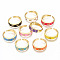 Brass Micro Pave Clear Cubic Zirconia Cuff Rings, Open Rings, with Enamel, Nickel Free, Real 16K Gold Plated, Mixed Color, US Size 6 3/4(17.1mm)