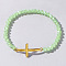 Boho Cross with Glass Beaded Stretch Bracelet for Women, Golden