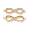 Brass Micro Pave Clear Cubic Zirconia Connector Charms, Cadmium Free & Nickel Free & Lead Free, Infinity Links, Real 18K Gold Plated, 29x9x3mm, Hole: 1.2mm
