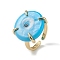 Lampwork Evil Eye Open Cuff Ring, Light Gold Brass Lucky Jewelry for Women, Lead Free & Cadmium Free, Sky Blue, Inner Diameter: 16mm