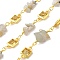 Handmade Brass Link Chains, with Prehnite & Glass Beads & Spool, Long-Lasting Plated, Soldered, Lead Free & Cadmium Free, Golden, Square, Square Links: 12x6.5x3.5mm