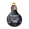 Alloy Pendant, Lead Free & Cadmium Free & Nickel Free, Lamp Bulb with Cat Shape, Black, 28x17x1.5mm, Hole: 1.8mm