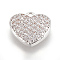 Brass Micro Pave Cubic Zirconia Charms, Heart, Clear, Platinum, 11.5x12x3mm, Hole: 1.2mm