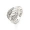 Brass Micro Pave Cubic Zirconia Cuff Rings, Belt Clasps Open Rings for Women, Long-Lasting Plated, Platinum, Adjustable