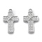 304 Stainless Steel Micro Pave Cubic Zirconia Pendants, Cross Charms, Ion Plating(IP), Stainless Steel Color, 17.5x10x2.5mm, Hole: 1.5mm