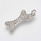 Brass Micro Pave Cubic Zirconia Pendants, Cadmium Free & Lead Free, with Jump Rings, Bone, Clear, Platinum, 19.5x8x3mm, Hole: 2.5mm